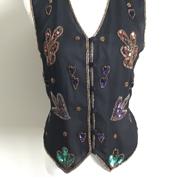 Rare 1990s Vintage Silk Sequin and Bead Vest ASO Phoebe Buffay in Friends - Picture 9 of 16
